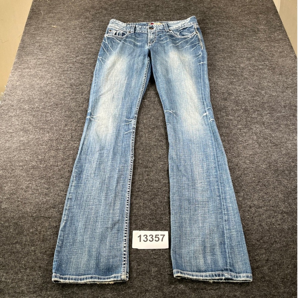 BKE Women's Bootcut Jeans in Medium Blue Distress Wash